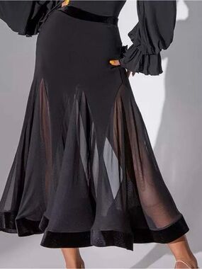 Dance and Sway Women's Black Mesh Swing Modern Ballroom Waltz Dance Skirts small